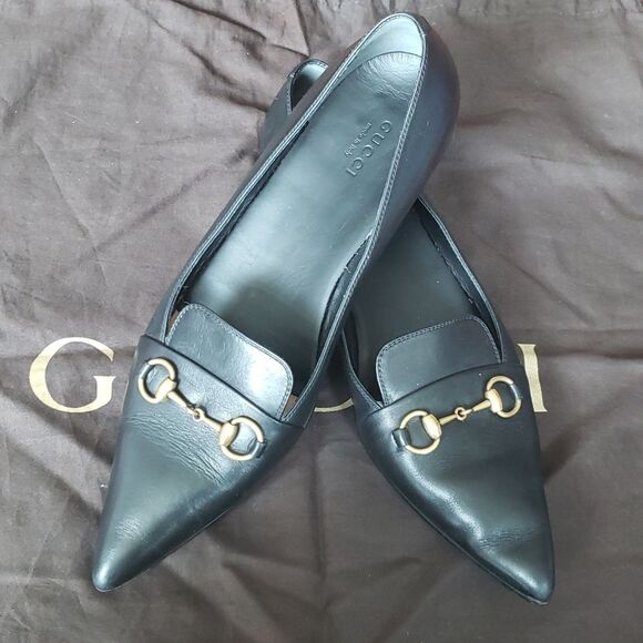 Gucci Horsebit Black Chic Edgy Feminine Workcore Lux Leather Flats Size 37.5 - Picture 1 of 10